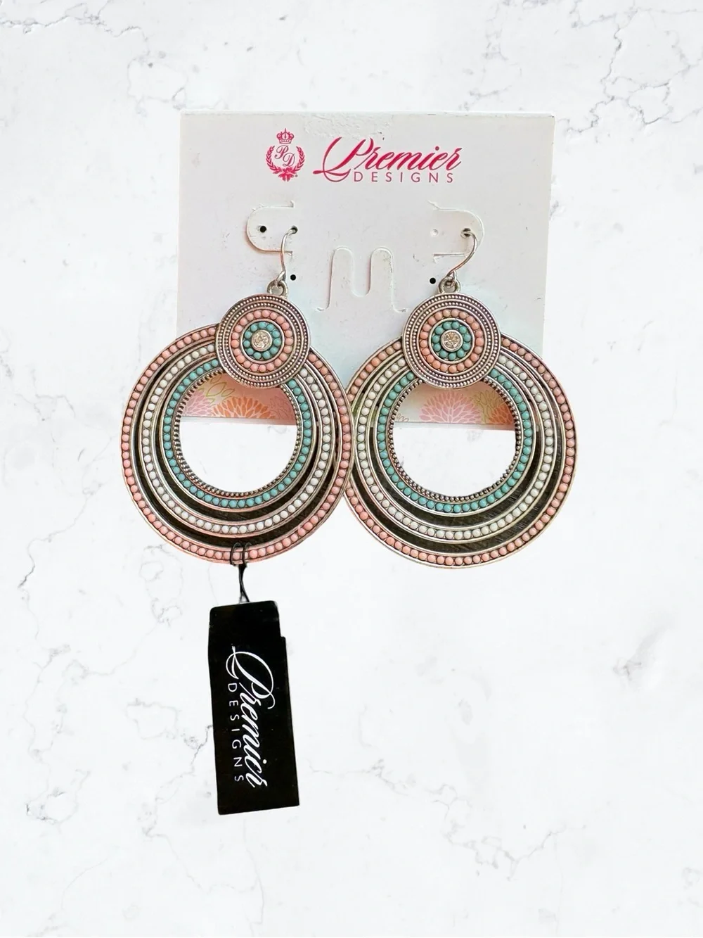 Premier Designs Turquoise & Rose Gold Layered Circle Drop Earrings